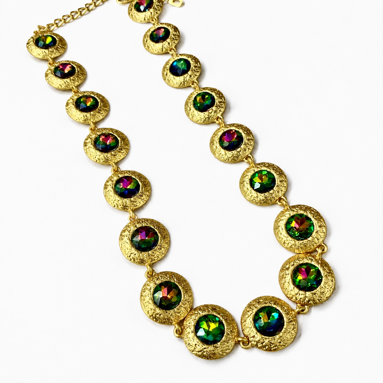 Gold-tone textured faceted color-link necklace, Color 3