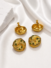 Gold-tone light green crystal-style earrings back and front view