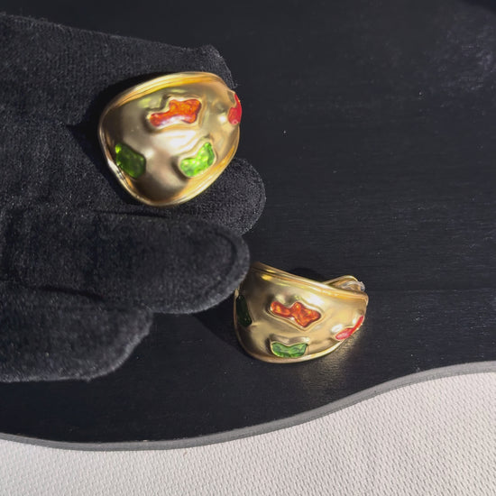 Sculptural Gold-Tone Clip-On Statement Earrings with Color Accents