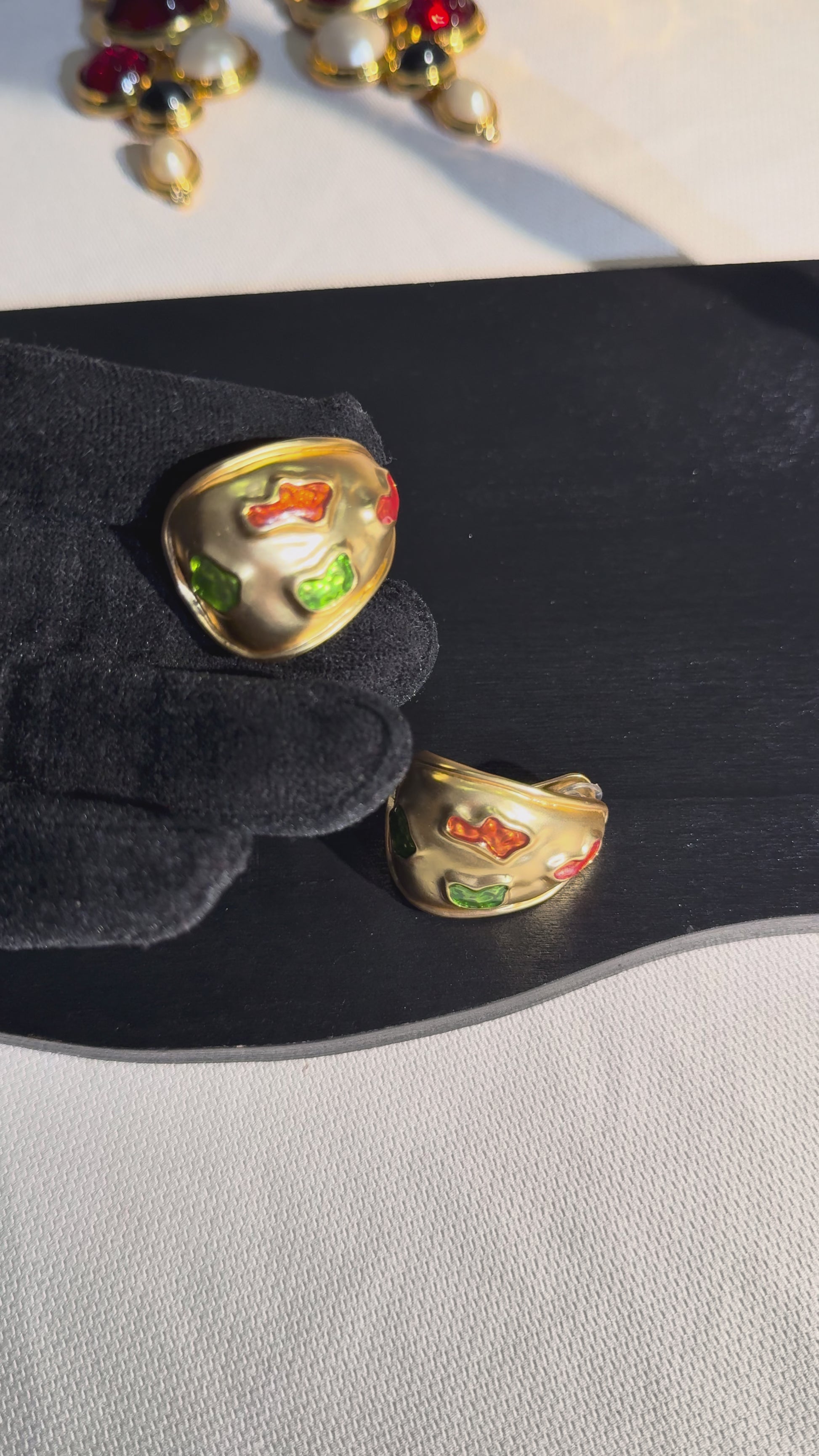 Sculptural Gold-Tone Clip-On Statement Earrings with Color Accents