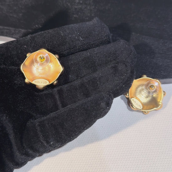 Gold-Tone Sun Motif Statement Earrings with Ivory Accents