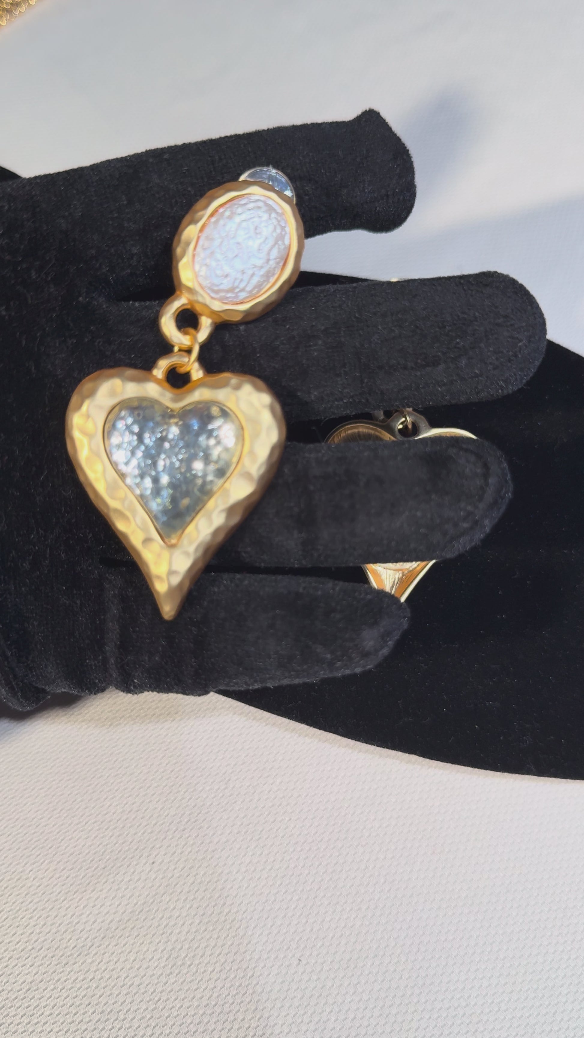 Gold-Tone Heart Clip-On Drop Earrings with Silver-Tone Centers