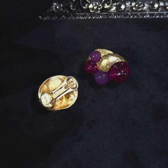 Domed Gold-Tone Clip-On Statement Earrings with Purple Accents
