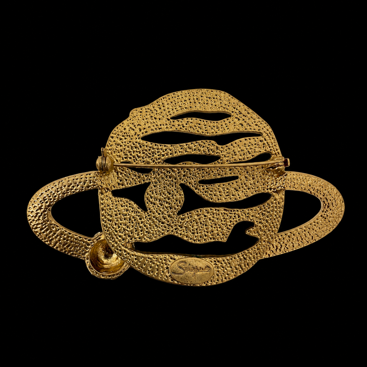 Gold-tone crystal-style face brooch with pin back view
