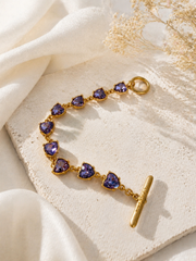 Gold-tone light purple heart crystal-style bracelet front view