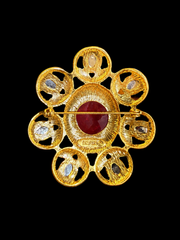 Gold-tone multicolor glass cabochon-style statement brooch back with pin