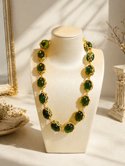 Gold-tone oval stone-style statement necklace in emerald green
