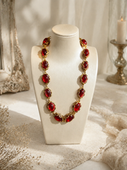 Gold-tone oval stone-style statement necklace in ruby red