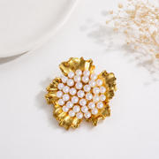 Gold-tone pearl-style floral statement brooch front view