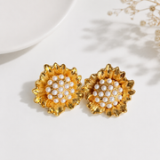 Gold-tone pearl-style floral clip-on earrings pair