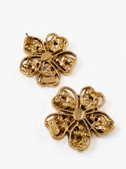 Gold-tone pearl-style flower stud earrings back view