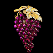 Gold-tone purple grape brooch pendant front view