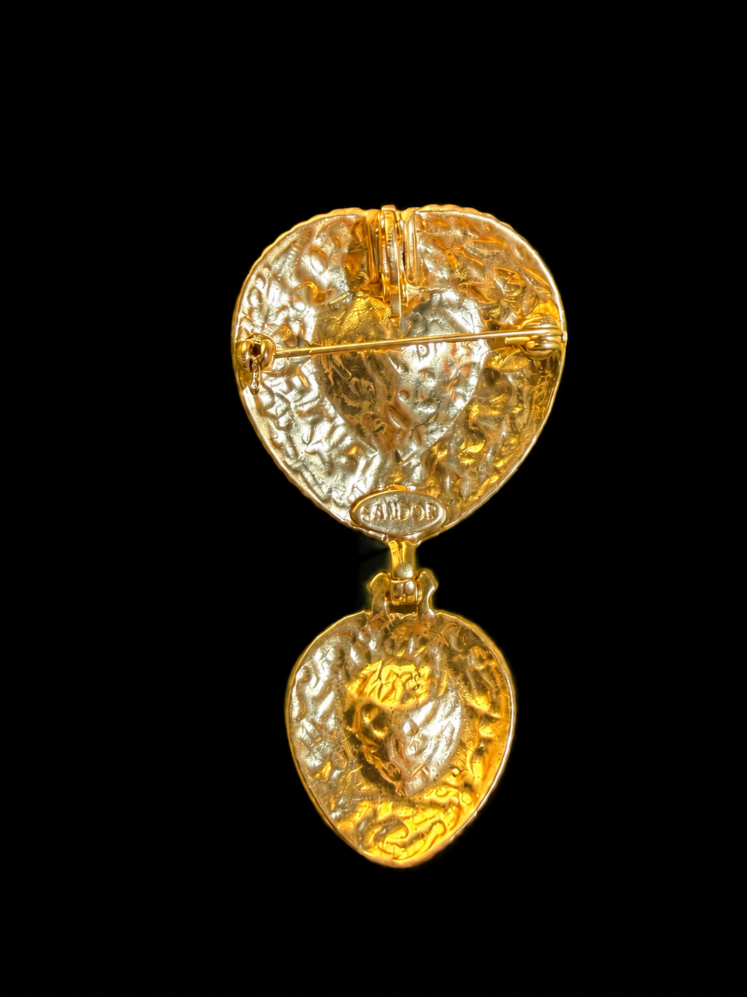 Gold-tone red heart brooch pendant back with pin and pendant loop