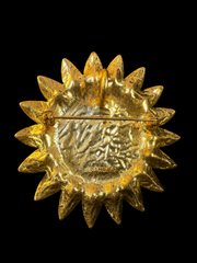 Gold-tone sun face brooch pendant back with pin and pendant loop