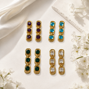 Gold-tone triple cushion crystal-style drop earrings color options overview