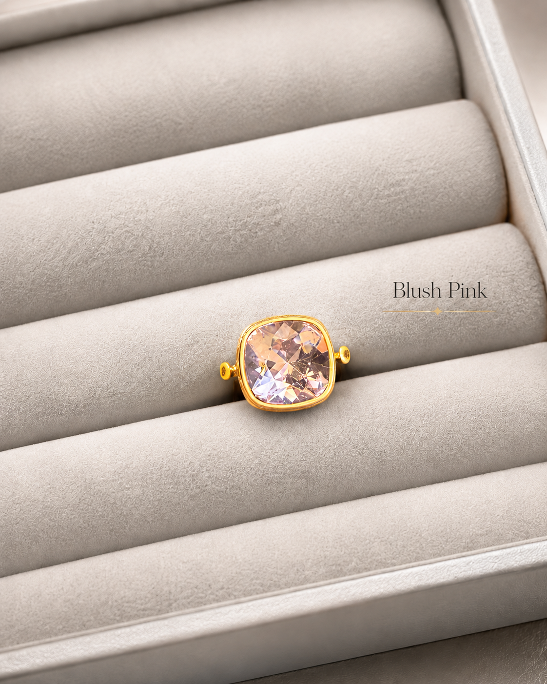Gold-tone square statement ring in Blush Pink