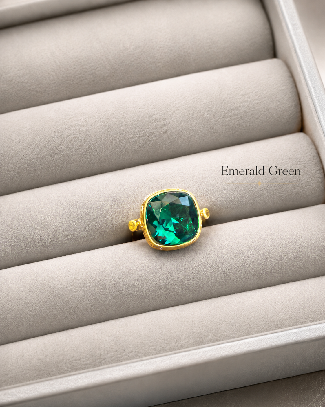 Gold-tone square statement ring in Emerald Green