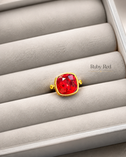 Gold-tone square statement ring in Ruby Red