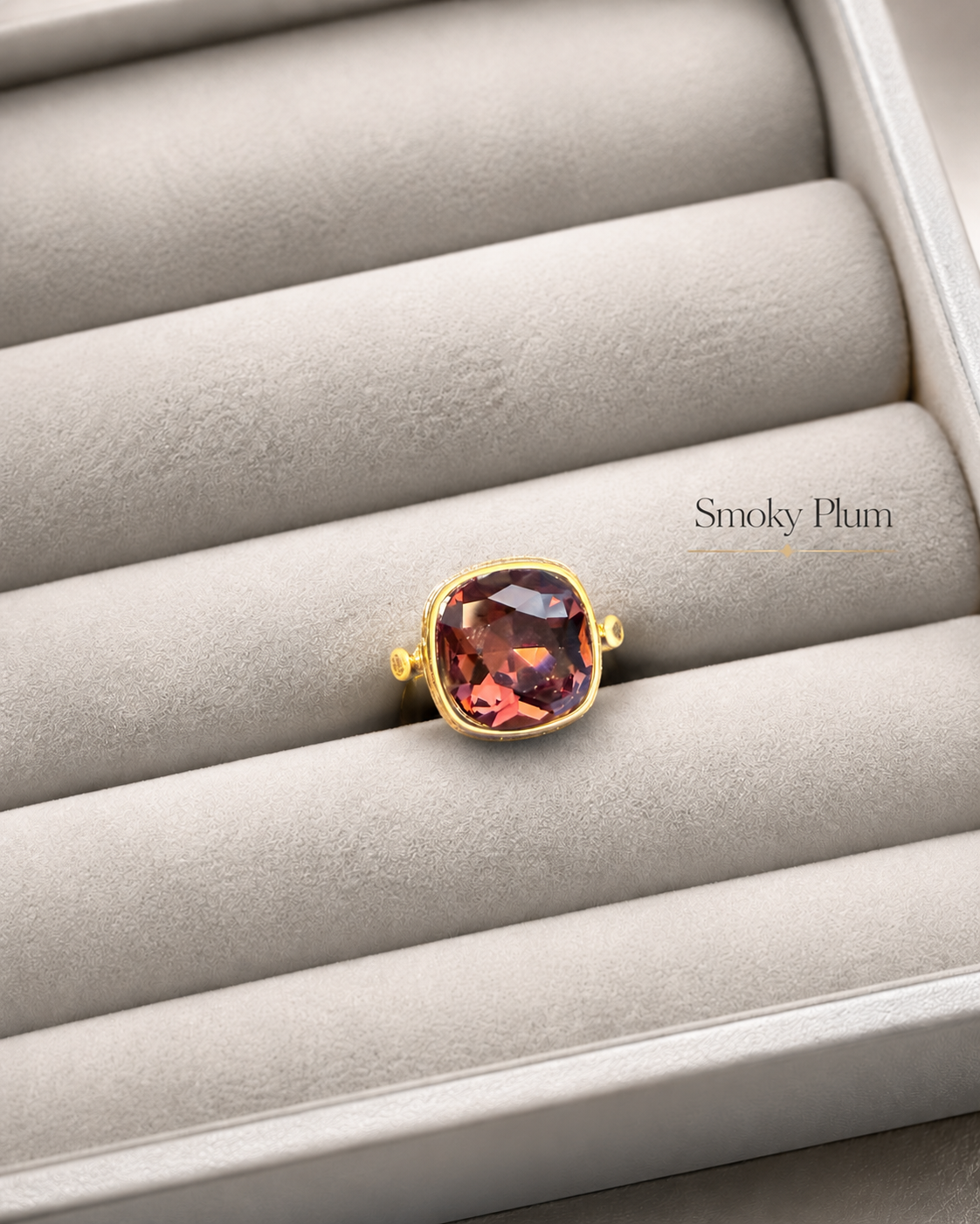 Gold-tone square statement ring in Smoky Plum