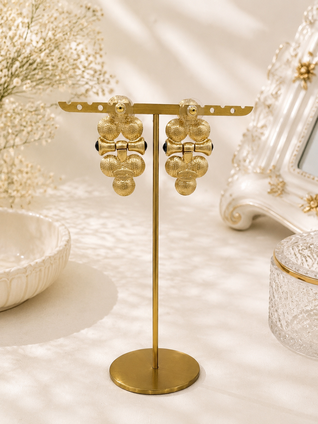 Vintage-inspired gold-tone glass grape cluster stud earrings back view