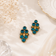 Blue vintage-inspired gold-tone glass grape cluster stud earrings