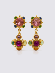 Gold-Tone Multicolor Stone-Style Drop Statement Earrings