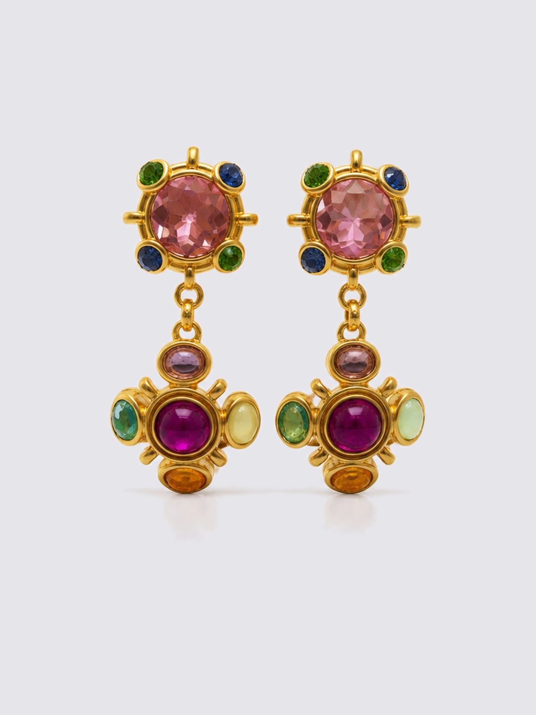 Gold-Tone Multicolor Stone-Style Drop Statement Earrings