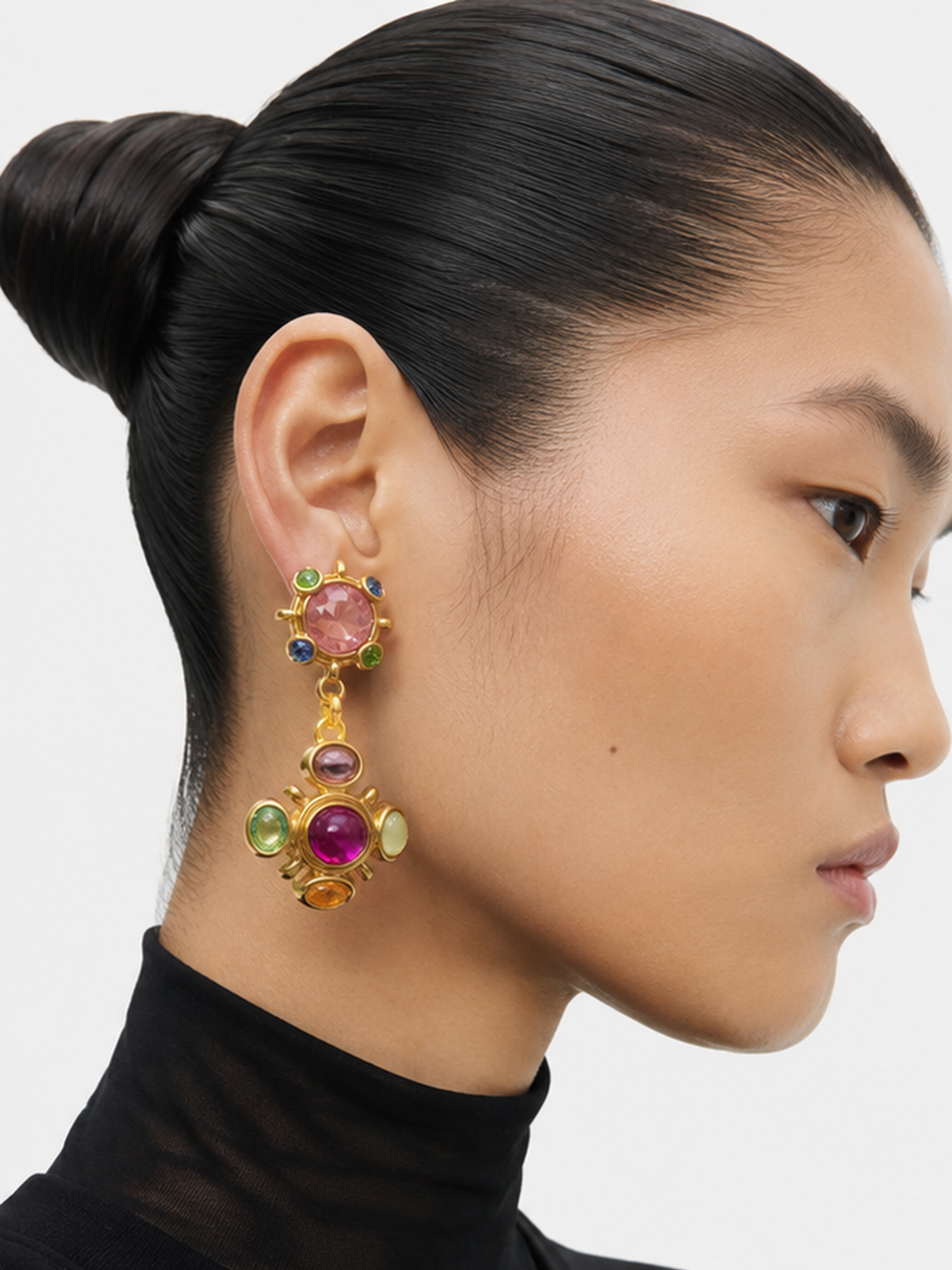 Gold-Tone Multicolor Stone-Style Drop Statement Earrings