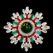 Silver-tone green cabochon-style crystal brooch pendant front view