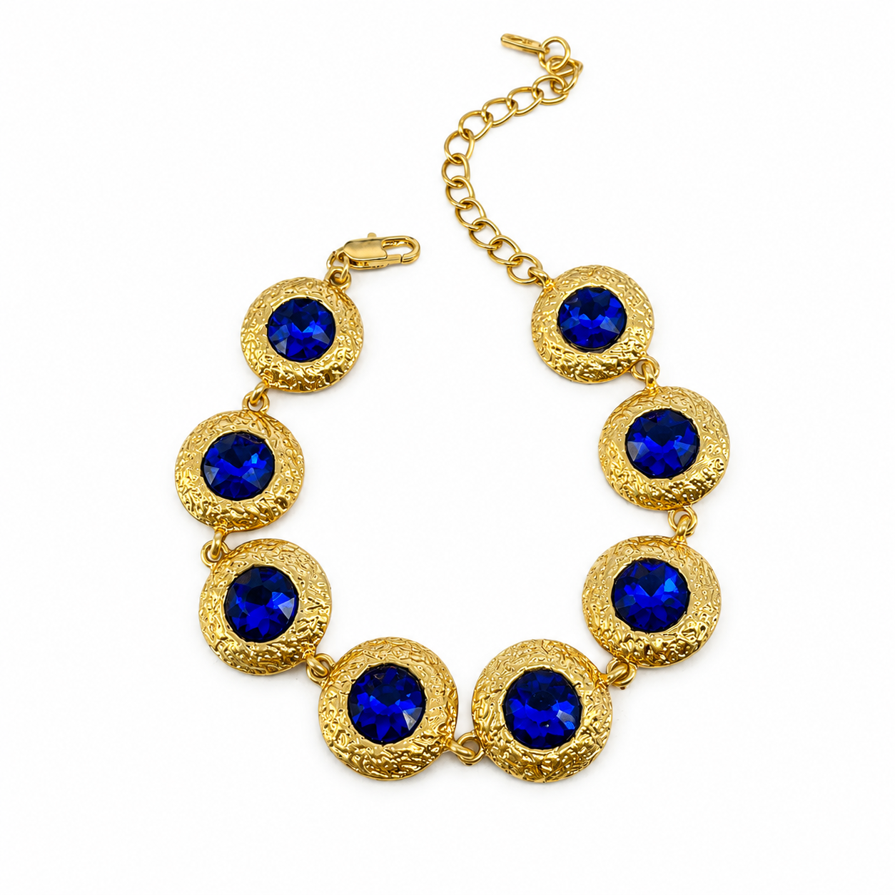Gold-tone round-link bracelet with blue accents