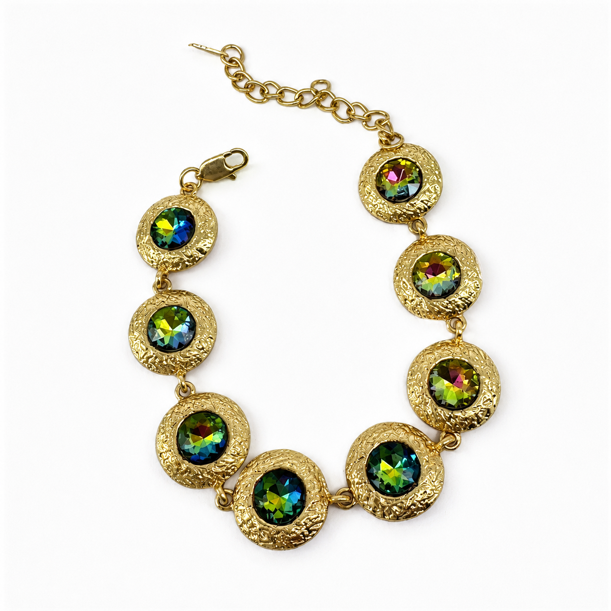 Gold-tone round-link bracelet with multicolor accents