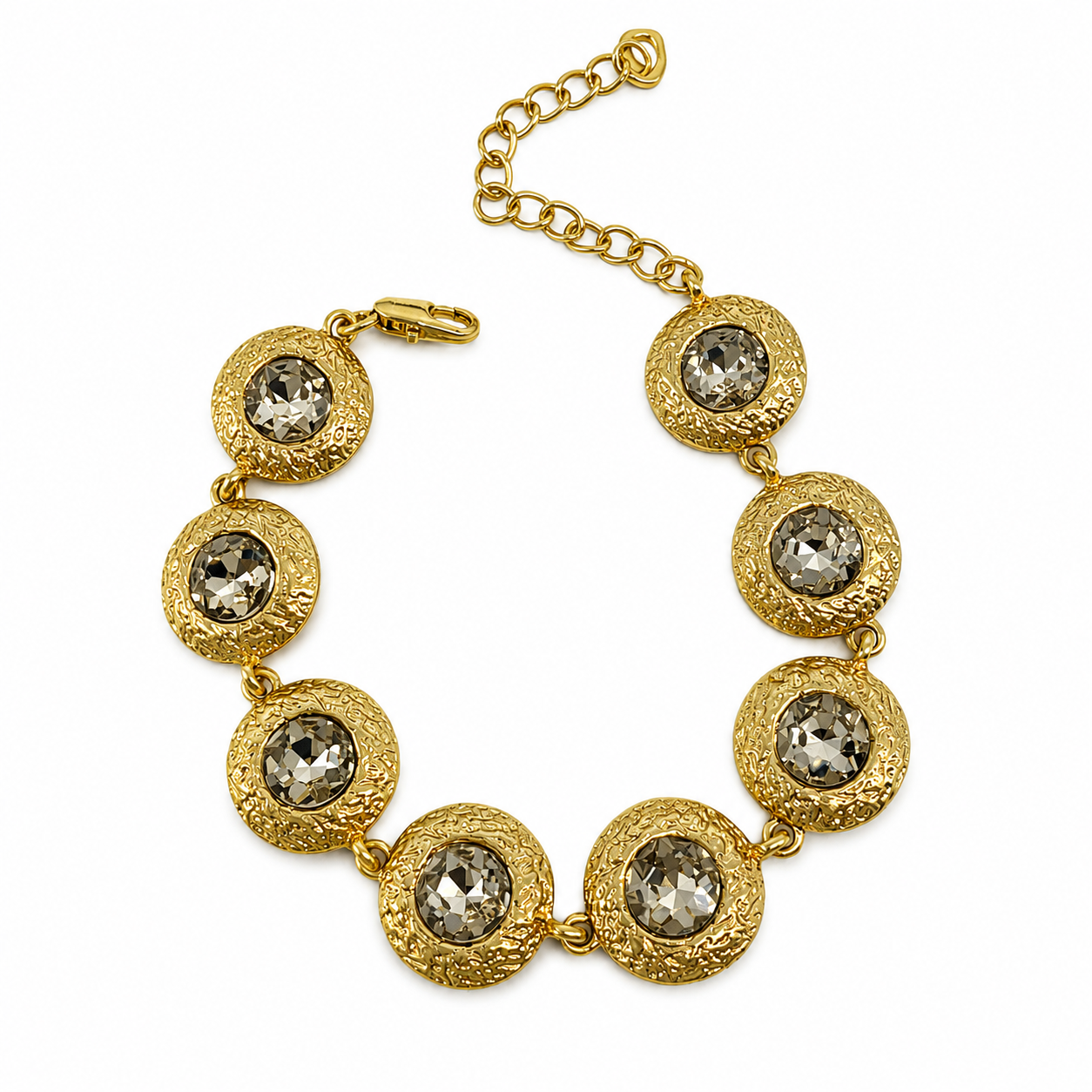 Gold-tone round-link bracelet with smoky gray accents