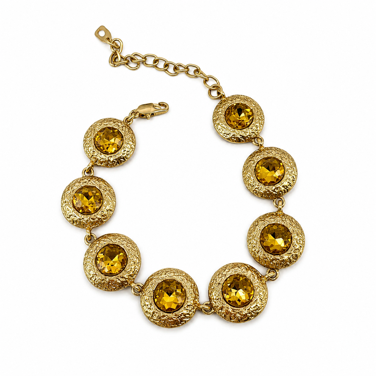 Gold-tone round-link bracelet with yellow accents