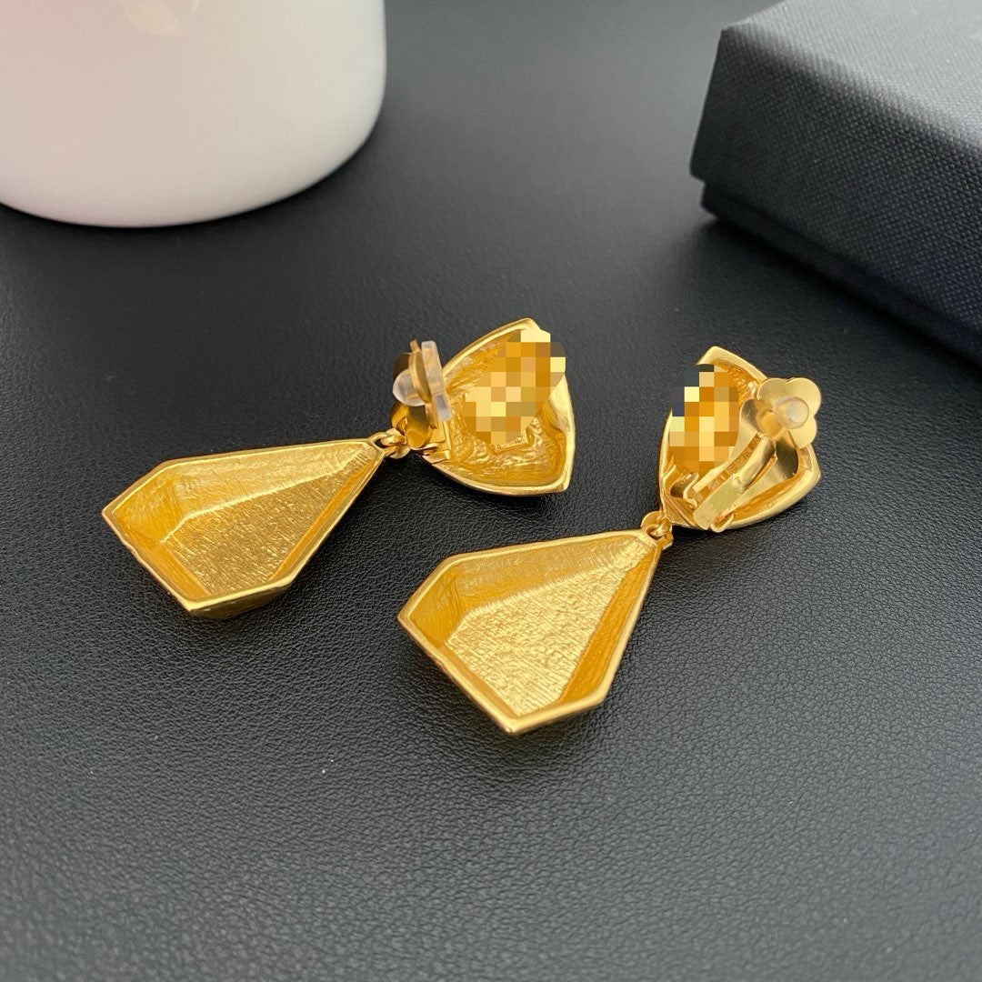 Back view of vintage-inspired geometric teardrop clip-on earrings