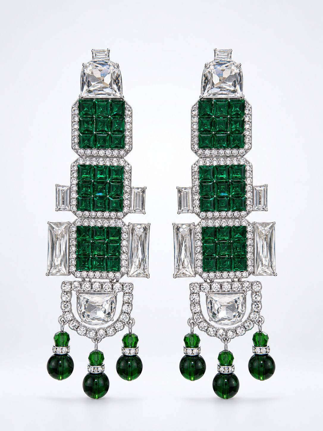 Silver-tone emerald green statement earrings from Rustic Jewel Co